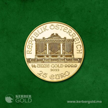 Wiener Philharmoniker 1/4 oz gold coin – 999.9 fine investment gold by Austrian Mint, certified by KERBER GOLD Montenegro
