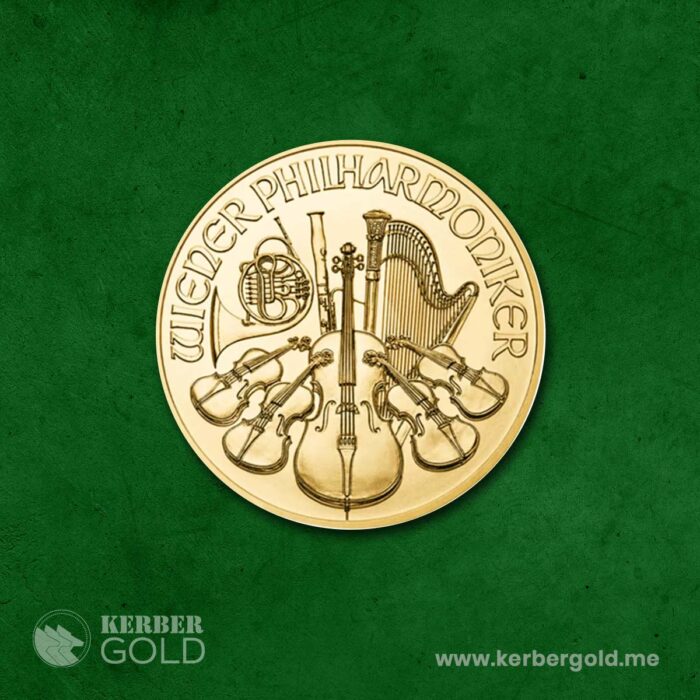 Wiener Philharmoniker 1 oz gold coin – 999.9 fine investment gold by Austrian Mint, certified by KERBER GOLD Montenegro