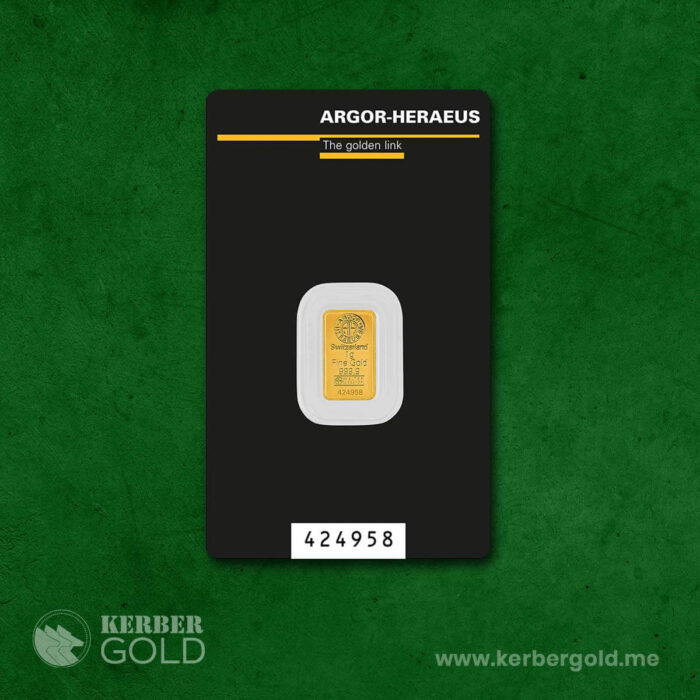 1g gold bar – certified 999.9 fine investment gold by KERBER GOLD Montenegro