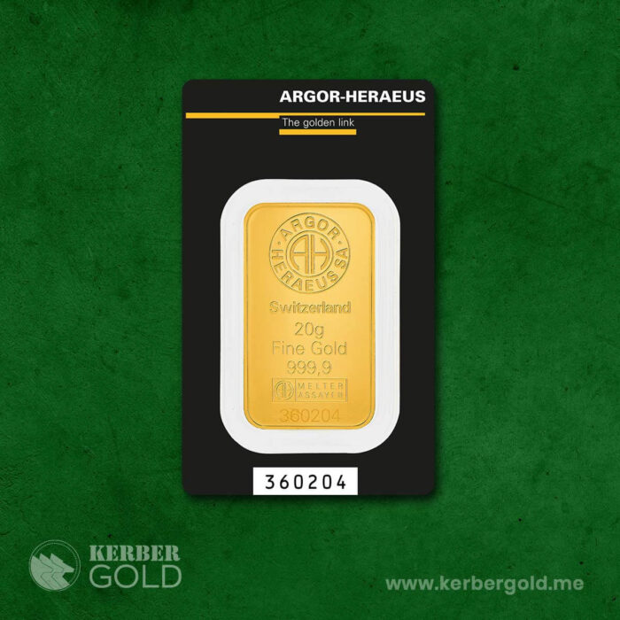 20g gold bar – certified 999.9 fine investment gold by KERBER GOLD Montenegro